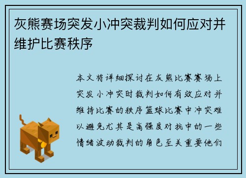 灰熊赛场突发小冲突裁判如何应对并维护比赛秩序